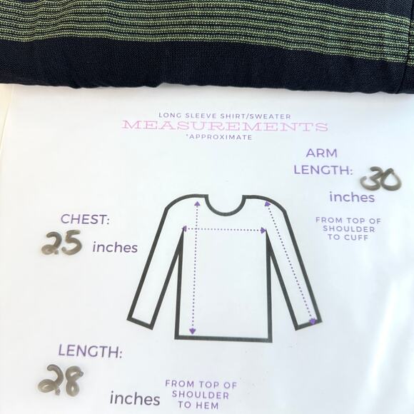 Exclsuively Misook Women Knit Open Cardigan Measures L Stripe Lightweight Green - Picture 5 of 5